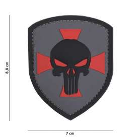 Patch 3D PVC Shield Punisher Cross Gris